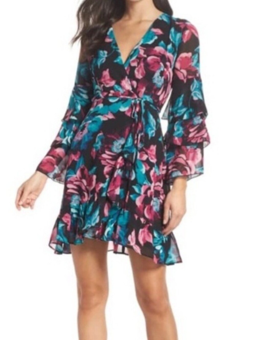 Charles Henry Floral Wrap Dress